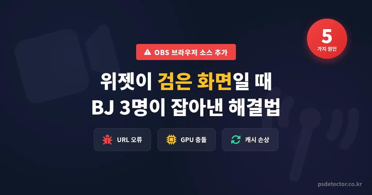 OBS 브라우저 소스 추가 안 될 때, 위젯 안 뜨던 BJ 3명이 잡아낸 5가지 원인