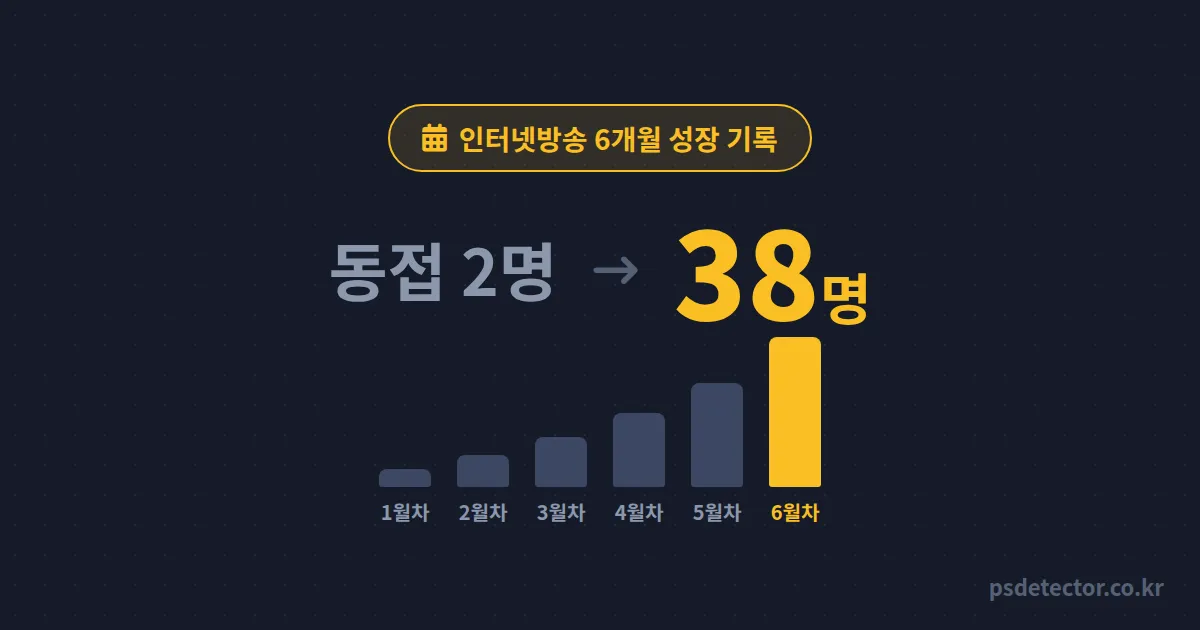 인터넷방송 6개월 성장 기록 전부 공개합니다, 동접 2명이 38명 되기까지 월별 숫자와 갈림길 3가지