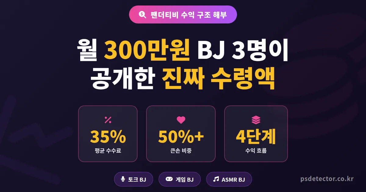 팬더티비 수익 구조 4단계 해부, 월 300만원 BJ 3명이 공개한 실수령액과 후원 비중