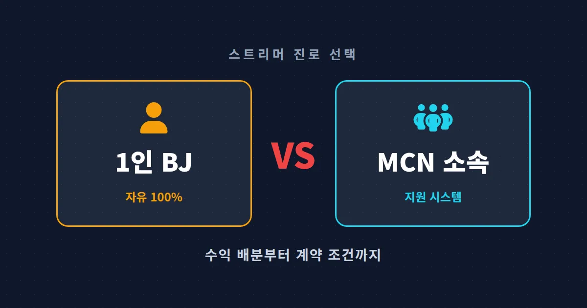 1인 BJ vs MCN 소속 차이 완벽 비교 - 수익 배분, 계약 조건, 지원 내용까지 현실 정리