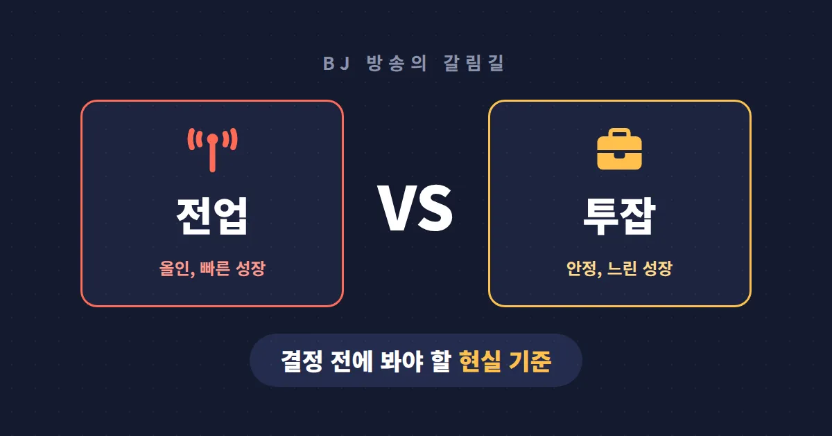 BJ 전업 vs 투잡 현실 비교 - 수입 안정성부터 번아웃까지 솔직하게 따져봤습니다