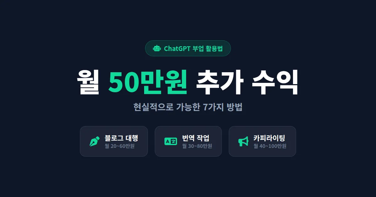 ChatGPT 부업 활용법 7가지 - 월 50만원 추가 수익 만드는 현실적인 방법