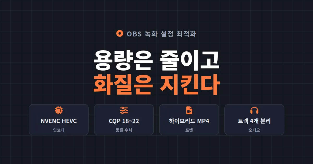 OBS 녹화 설정 최적화 가이드 - 용량은 줄이고 화질은 지키는 인코더, 비트레이트, 포맷 세팅