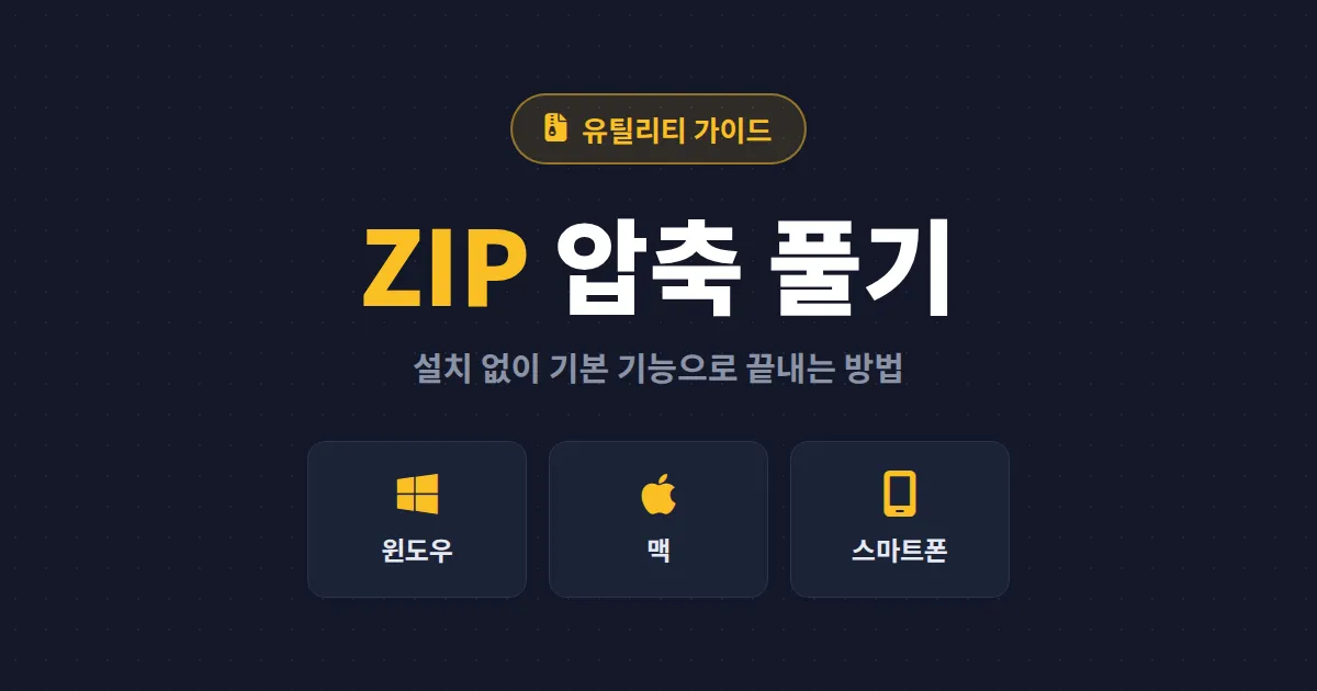 ZIP 파일 압축 풀기 완벽 가이드 - 윈도우, 맥, 스마트폰에서 프로그램 없이 압축 해제하는 방법
