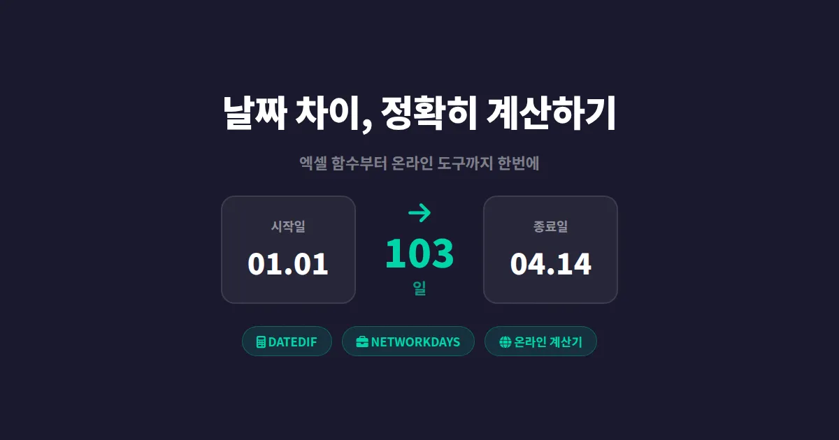 날짜 차이 계산법 총정리 - 엑셀, 온라인 도구, 수식까지 한번에