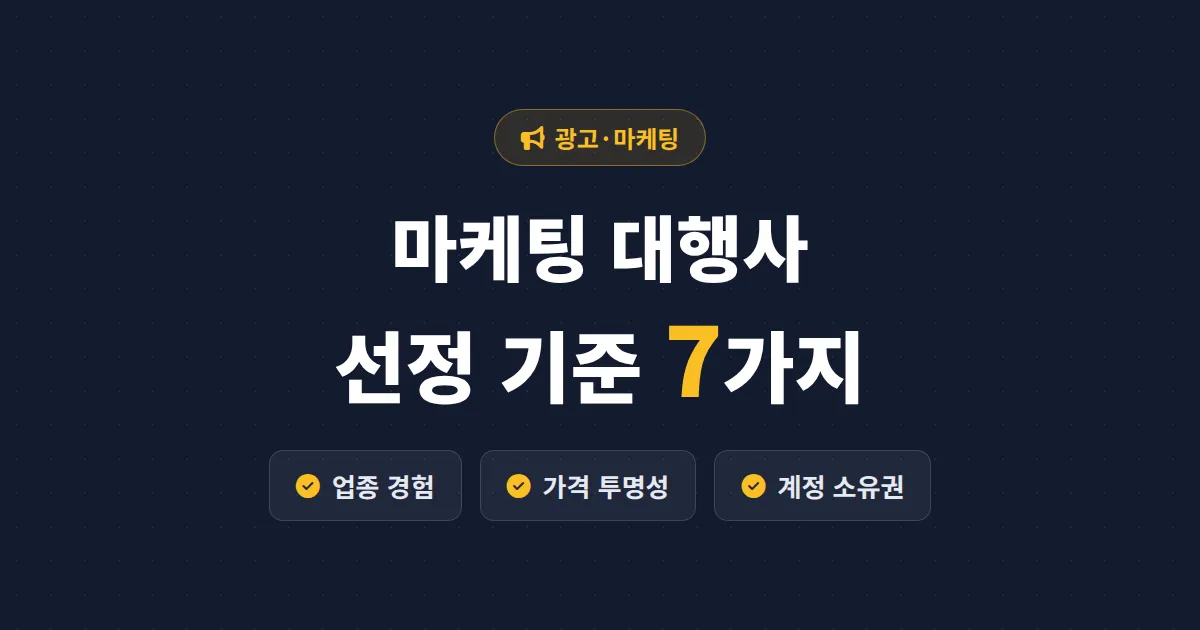 마케팅 대행사 선정 기준 7가지 - 광고비 날리기 전에 반드시 확인할 체크리스트