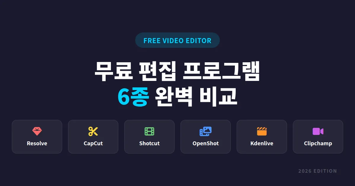 무료 동영상 편집 프로그램 비교 2026 - 초보부터 전문가까지 용도별 추천
