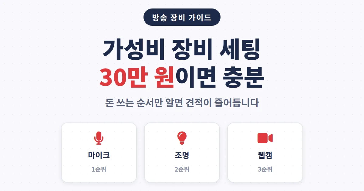 방송 장비 가성비 세팅 완벽 가이드 - 예산 30만 원으로 시작하는 현실적인 장비 구성