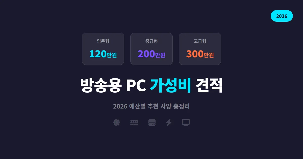 방송용 PC 견적 2026 가성비 조합 - 예산별 추천 사양 총정리