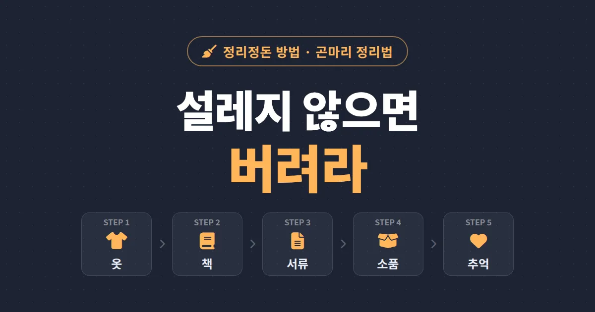 정리정돈 방법 곤마리 정리법 5단계 - 설레지 않으면 버려라, 집이 달라지는 순서