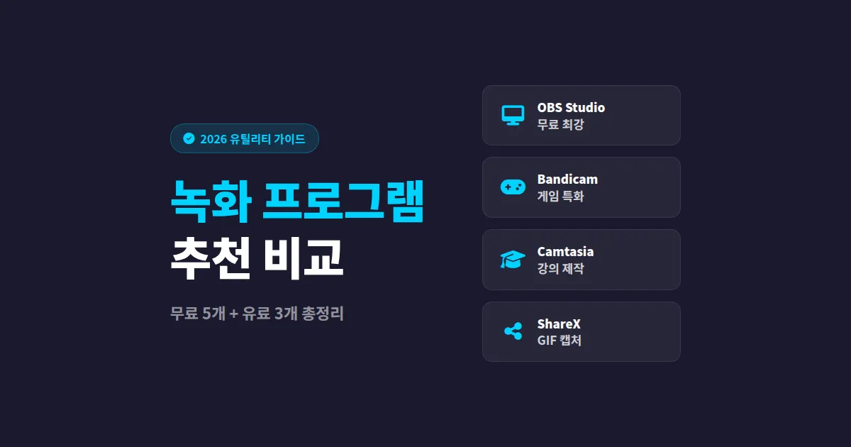 화면 녹화 프로그램 추천 - 2026년 무료·유료 용도별 비교 총정리